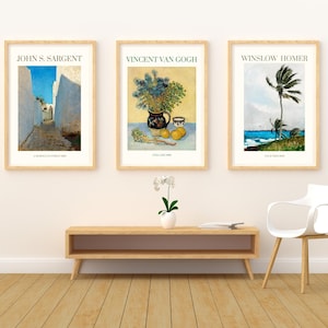 Van Gogh, Sargent, Homer 3 pieces famous paintings, Instant Download Printable Wall Art, Digital Art Home Decor