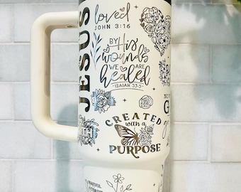 Stanley religious Tumbler, Christian  Full Wrap Engraved Tumbler, Jesus Cup