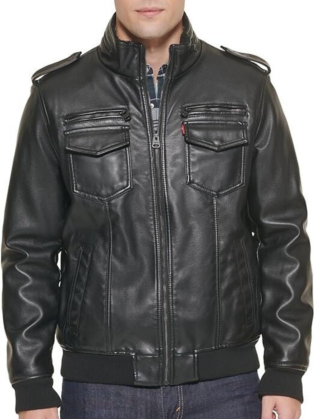 Men's Faux Leather Aviator Bomber Jacket Biker Leather Etsy
