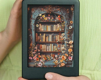 Kindle Colorsoft Lock Screen, Dreamy Floral Bookshelf Colorsoft Homescreen