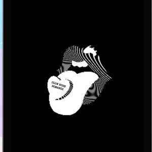 May include: A black and white illustration of a tongue sticking out of a mouth with the text "Slow Down Romance" in a heart shape.