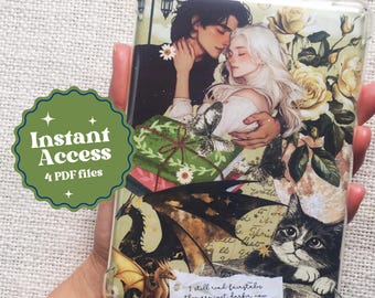 Romantasy Kindle Case Insert: Floral Dragon Design (PDF Download)