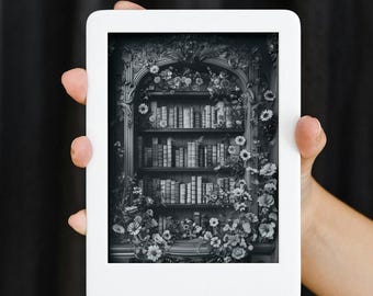 Kindle Lock Screen: Floral Bookshelf Wallpaper (EPUB File)