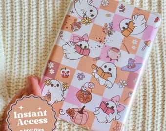 Halloween Kindle Insert, Spooky Ghost Checkered Pattern (PDF)