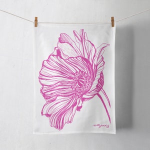 Printed tea towel with hand drawn poppies