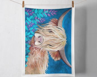 Theedoek met Highland Cow-print