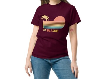 Sun Sand Salt Beach Vibes T-shirt, zomervakantie shirts, retro comfort kleuren T-shirt, cadeau voor vakantie crew, Summer Vibes tshirt