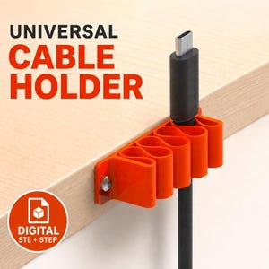 Universal Cable Holder STL & STEP Files, 3D Printed Desk Cable Organizer, Charger Cord Clip, Parametric Cable Management, Digital Download