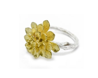 Sedum REAL Flower Unique Ring, Real Flower Jewellery, Brass & Silver Statement Ring, Real Plant Jewelry Ring, Nature-Inspired Ring Gift