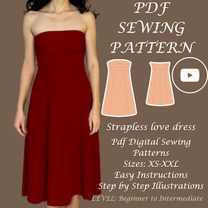 Strapless Dress Sewing Pattern: XS-XXL (PDF Download)