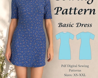 Basic Kleid,schnittmuster, PDF Schnittmuster //Größe XS-XXL //Instant Download mit 3 druckbaren Größen