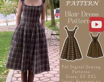 Midi Dress Sewing Pattern for Women | Back Tie, Pockets (Digital PDF, XS-XXL)/ 3 Printable Sizes