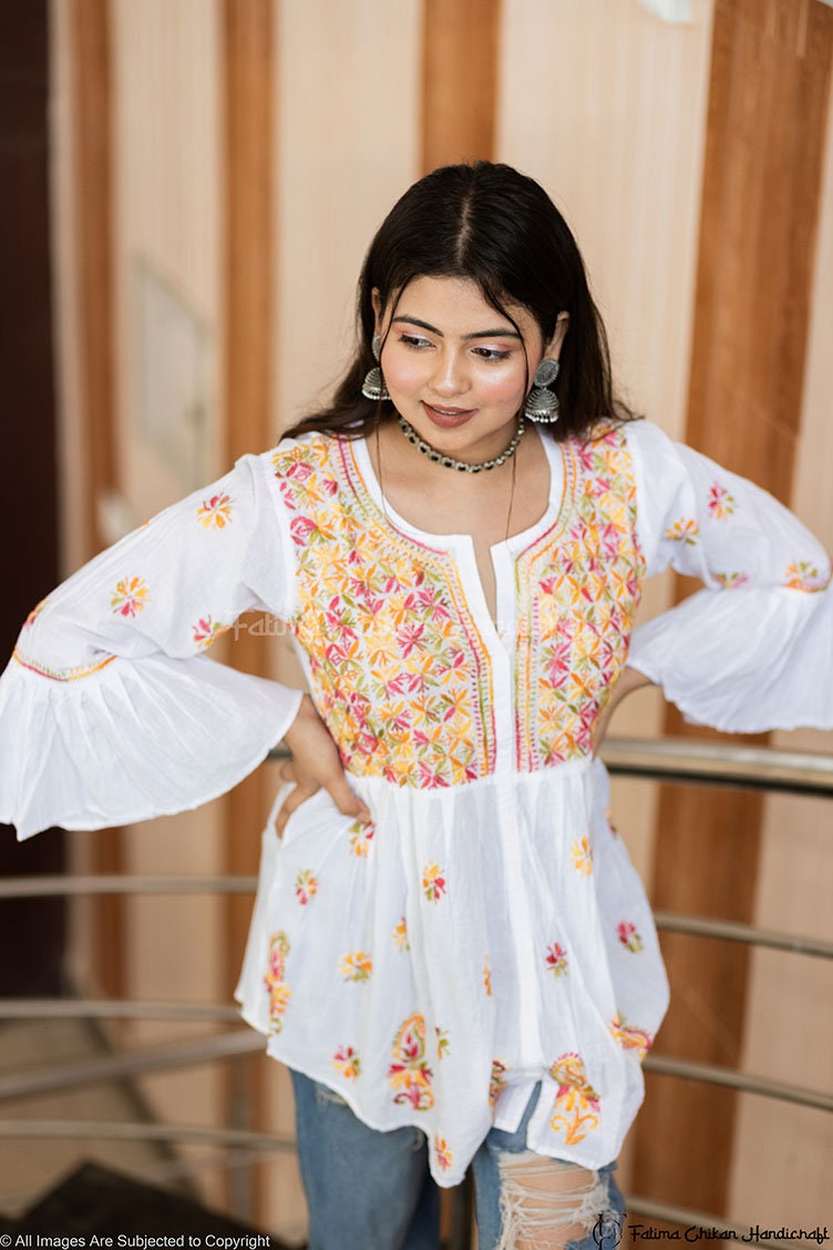 chikankari tops for jeans