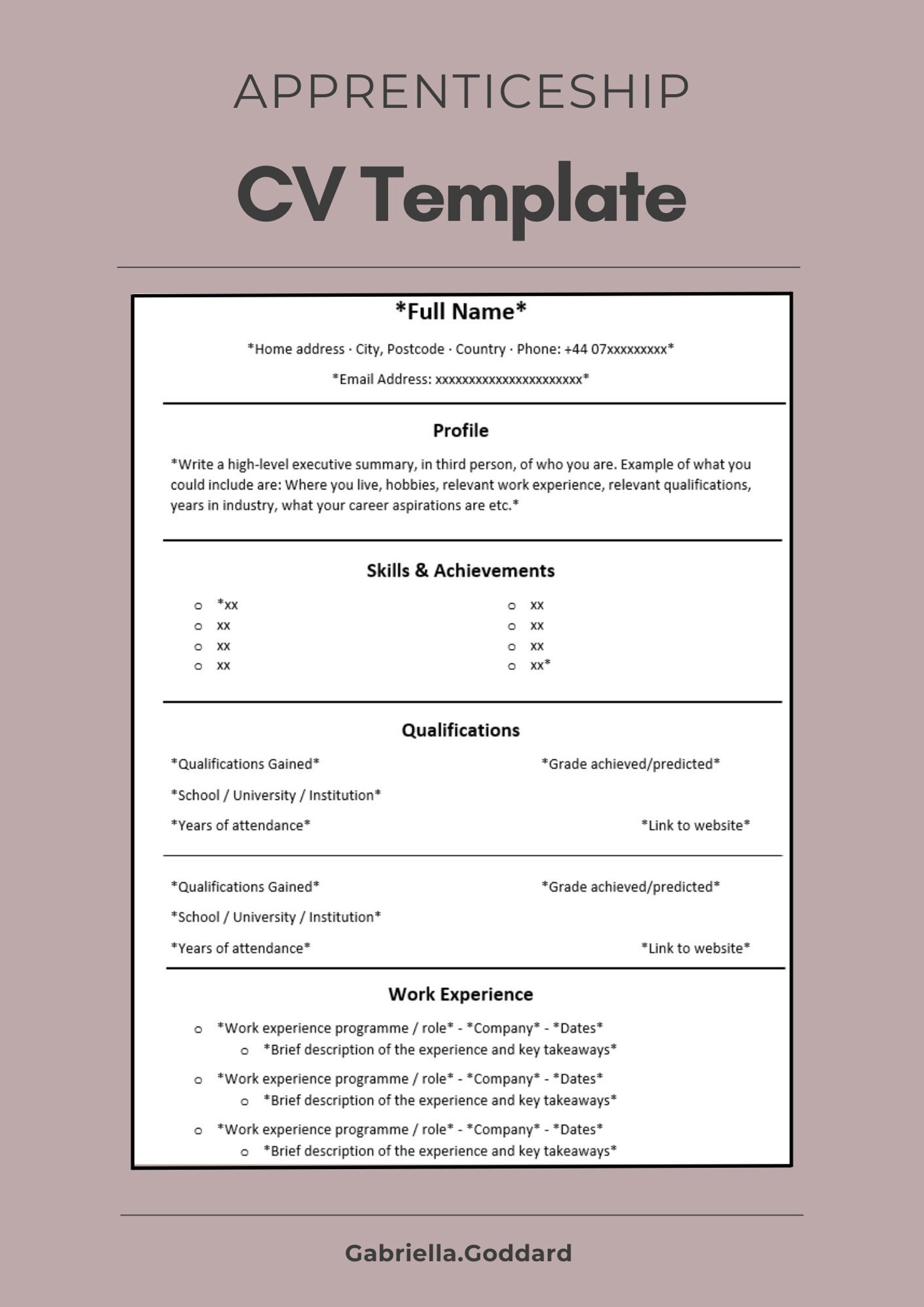 Apprenticeship CV Template - Etsy