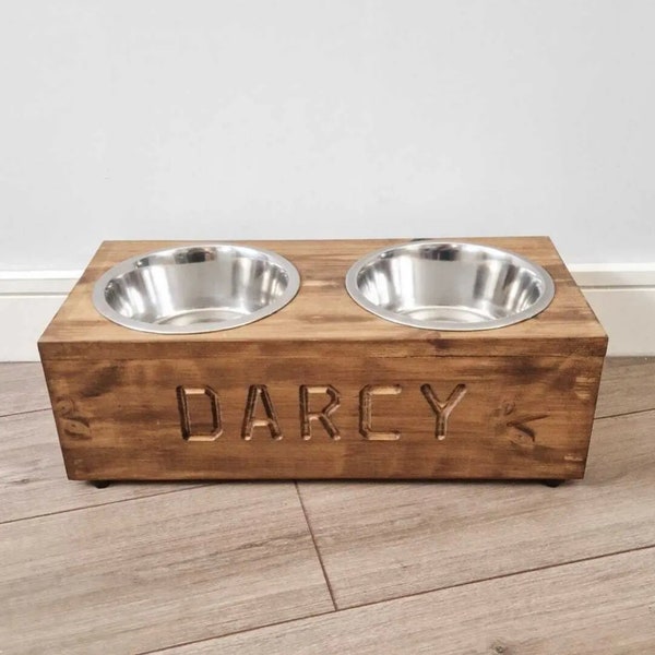 Raised Dog Bowl Stand | Dog Feeder | Hand Crafted | Wooden | Rustic | Stainless Steel Bowls | Medium Sized