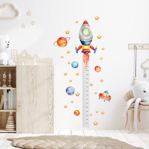 Ruimte raket kinderen hoogtemeter muur sticker, ruimte thema groeimeter vinyl sticker, muursticker babykamer kinderkamer, speelkamer decor muurkunst