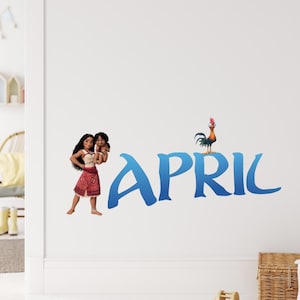 Gepersonaliseerde muursticker prinses Moana | Wanddecoratie kreunen | Muursticker cartoon | Wanddecoratie voor meisjesslaapkamer