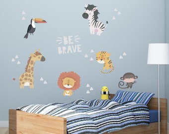 Wall Decal - Safari Animals Nursery Wall Sticker, Baby Room Decor, Kid Vinyl Sticker