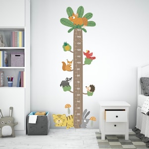 Jungle Animal Kids Boom Hoogte Grafiek muur sticker, Dieren thema groeimeter vinyl sticker, Muur Sticker Kinderkamer, Speelkamer decor
