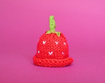 Mini Strawberry Hat For Pets Tiny Small Knitted Fruit hat For Snake Hamster Gecko Rat Birds Frog Hamster Reptiles | Pawsome Knits Mini Hat