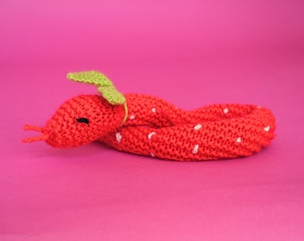 Strawberry Snake Catnip Cat Toy Hand Knitted Cat Toy | Pawsome Knits Strawberry Catnip Cat Toy