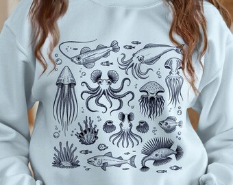 Criaturas marinas vintage PNG: imágenes prediseñadas de animales de aguas profundas, sublimación náutica