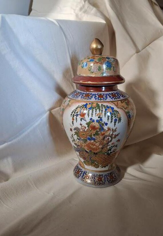 Jolie Potiche Ancienne Peinte Main – Motifs Fleurs Et Oiseau