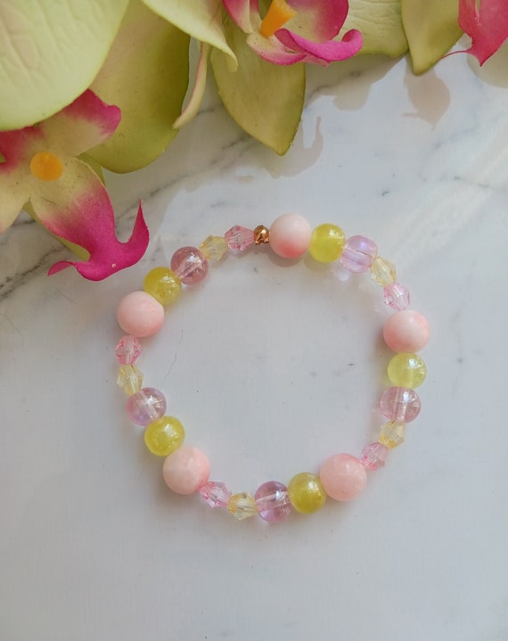 GLASS BEAD ANKLET W/PEARLS PALE ROSE GLASS BEAD ANKLET W/PEARLS PALE ROSE