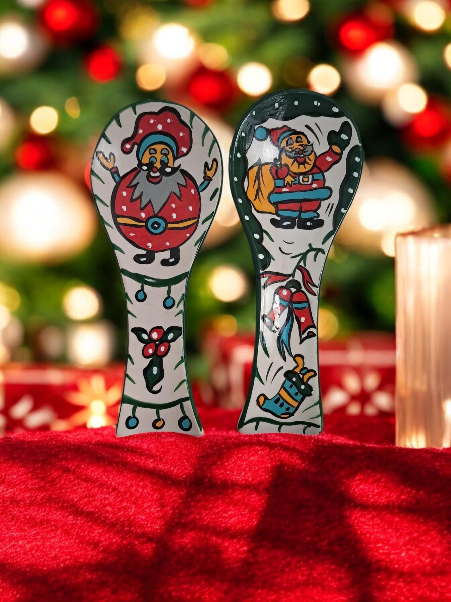 Santa Spoon Christmas Ceramic Spoon Rest Set, Hand Painted Santa Designs, Holiday ...