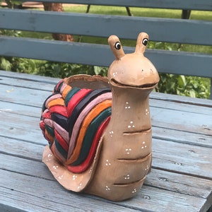 Snail Garden Sculpture, Patio Decoration, Planter Pot, Hand Painted Garden Art, Snail Statue