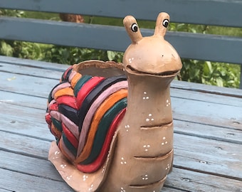 Snail Garden Sculpture, Patio Decoration, Planter Pot, Hand Painted Garden Art, Snail Statue