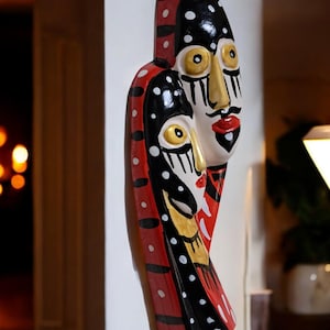 Hand-Painted Ceramic Wall Hanging Modern Art Couple Masks – Colorful Decorative Art for Home Décor
