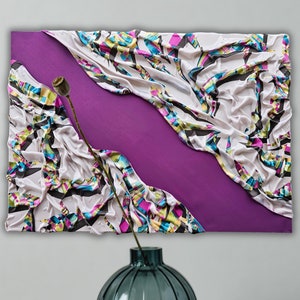 3D Abstract Floral Wall Art, Handmade Textured Canvas Painting, Modern Boho Decor, Large Purple Colorful Wall Hanging, Unique Gift Idea