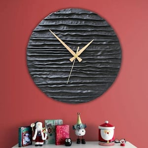 Fabric Modern Wall Clock, Unique Minimalist Wall Decor, Black Large Wall Clock, Silent Wall Watch, Home Decor Gift, Black Wall Art, Artclock