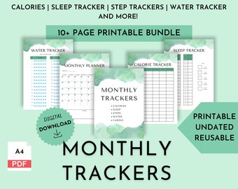 Monthly Health Trackers, Printable Weight Loss Tracker, Step Tracker, Sleep Tracker, Water Intake Tracker, Fitness Planner Printable, Cardio