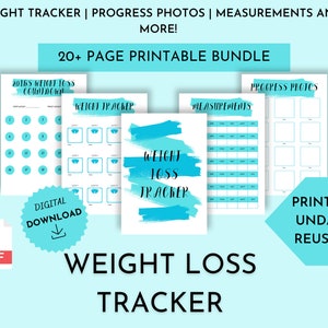 Aqua Weight Loss Tracker, Body Measurement Tracker, Weight Loss Chart, Progress Tracker, Printable Weight Loss Tracker, Weight Loss Journal
