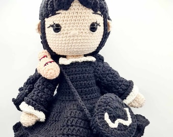 Wednesday Addams doll crochet pattern only U.S terms English