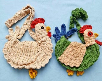 Crochet Rooster & Chicken Bag Pattern PDF – Farmhouse purse Crochet Pattern in US Terms