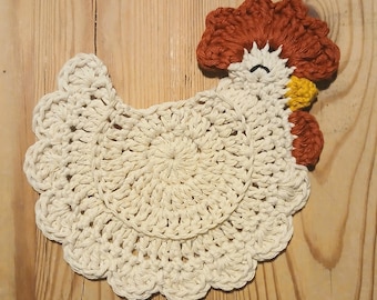 Chicken Coaster Crochet Pattern | Farmhouse Chicken Mug Rug | Chicken Home Decor | Crochet Chicken Pattern | US Terms PDF
