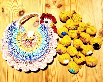 Crochet Pattern – Chicken Color Match Memory Game with Storage Bag | Educational Toy PDF Pattern**