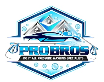 Pressure Washing Logo: House, Car, & Trash Bin Cleaning (SVG, PNG, PDF)