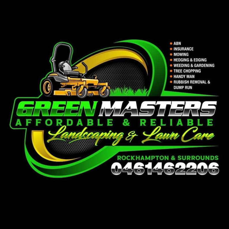 Lawn mower logo design in metallic grey and green colors — editable landscaping logo for lawn maintenance and yard care businesses, includes transparent PNG files