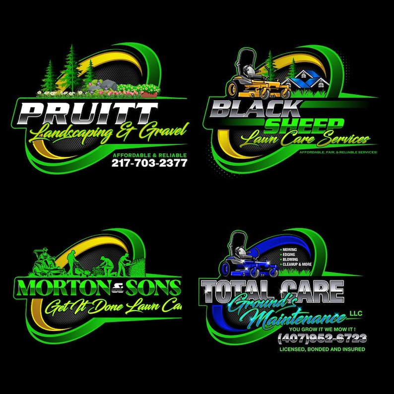 Yard service logo design in alternate color variation — custom lawn mowing logo for landscaping and grass cutting businesses, editable AI and EPS vector files