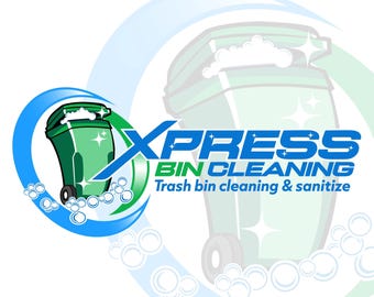 Garbage Can Cleaning Logo: Modern Water-Themed Design