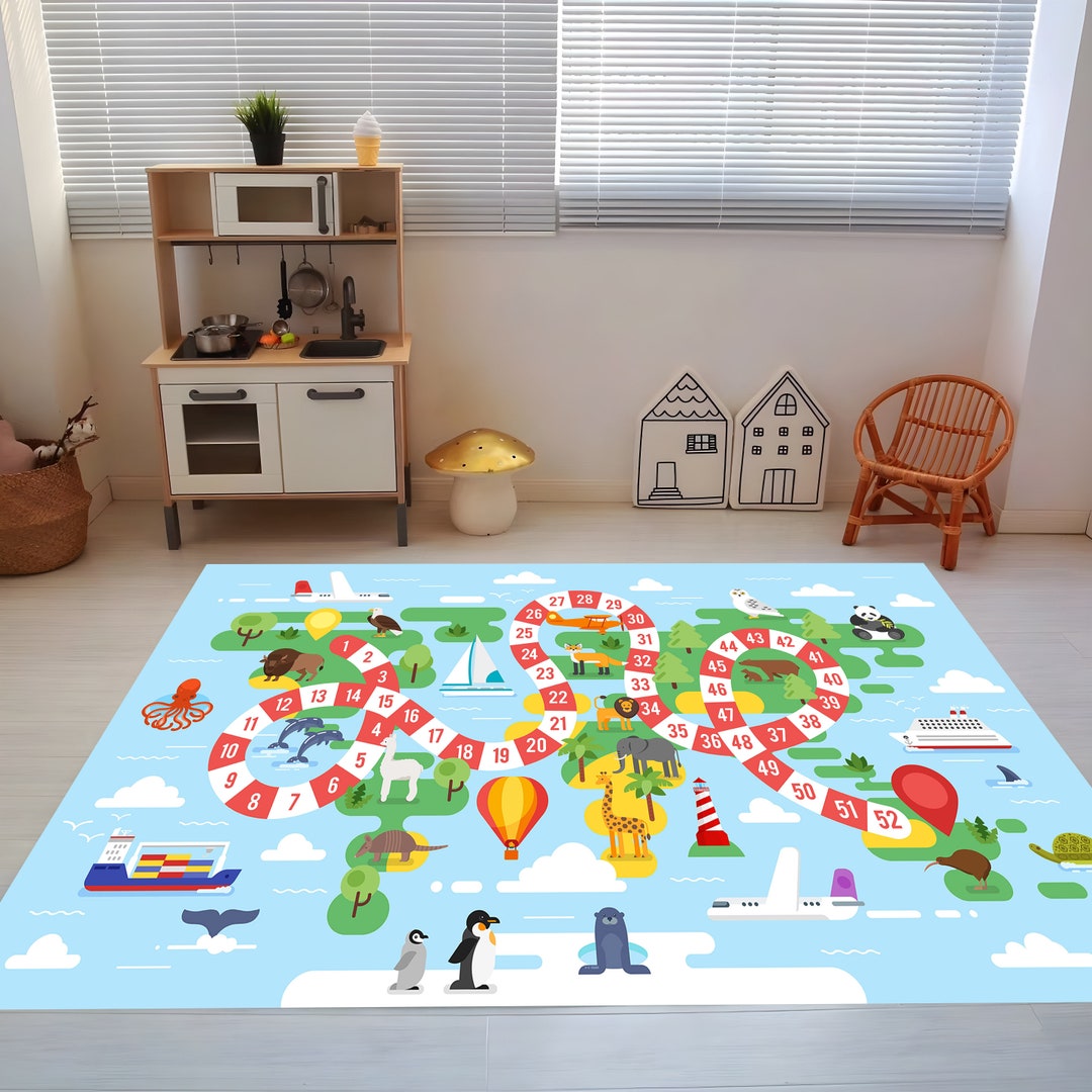 Kids Play Rug Fantasy Personalized Kids Play Rug,world Tour Rug,world Rug,animal Patterned ...
