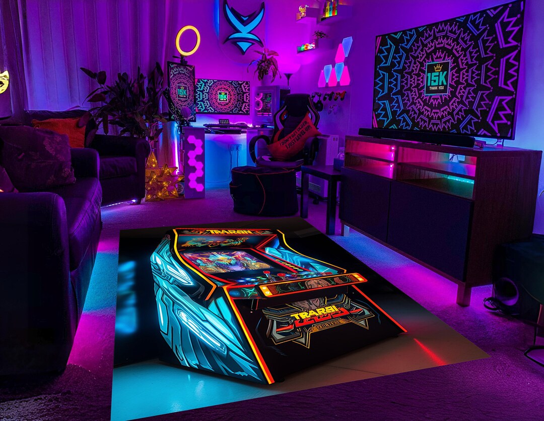 Arcade Rug, Game Room Rug, Neon Rug, Arcade, Neon, Street Fighter
