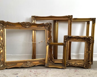 Antique Ornate Wood and Gesso Gilt Swept Picture Frames - Perfect Gift for Art Lovers