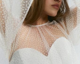 Robe Jenifer, Robe de mariée mini à pois, Robe de mariée courte