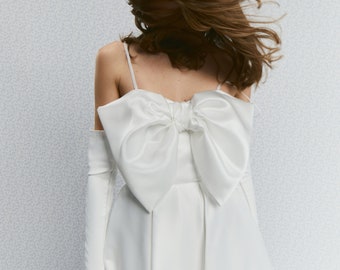 Monica Dress, Short wedding dress with bow, Elopement dress, Reception dress