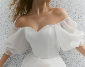 Anna Top, Bridal separates top with sleeves, Organza wedding top